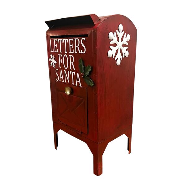 Letters For Santa Mailbox Christmas Holiday Red Metal Snow Decor 21” x 10.5” x 8 - Picture 2 of 10